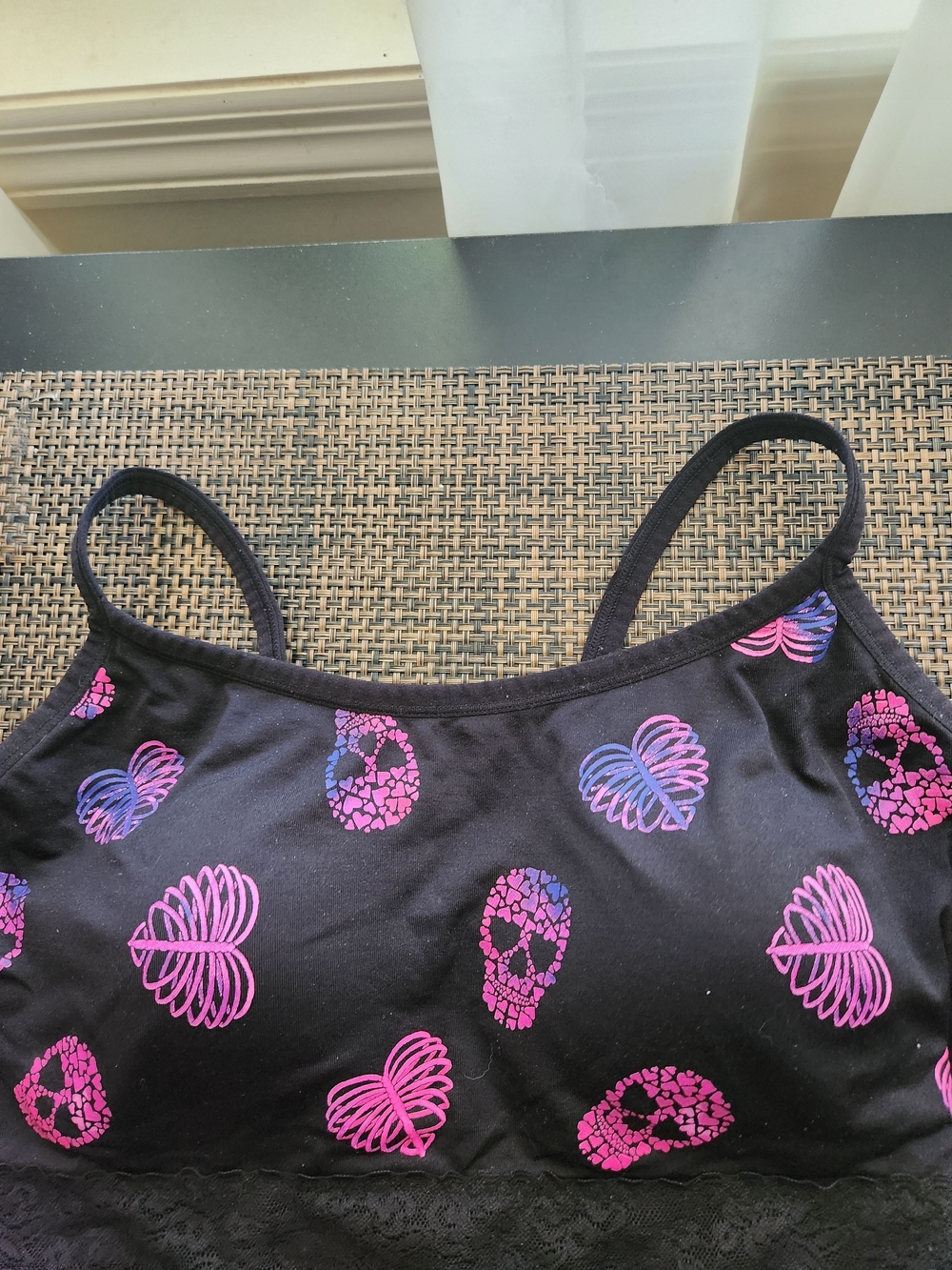 torrid Black Tank Bra with Pink & Purple Heart and Skull Print